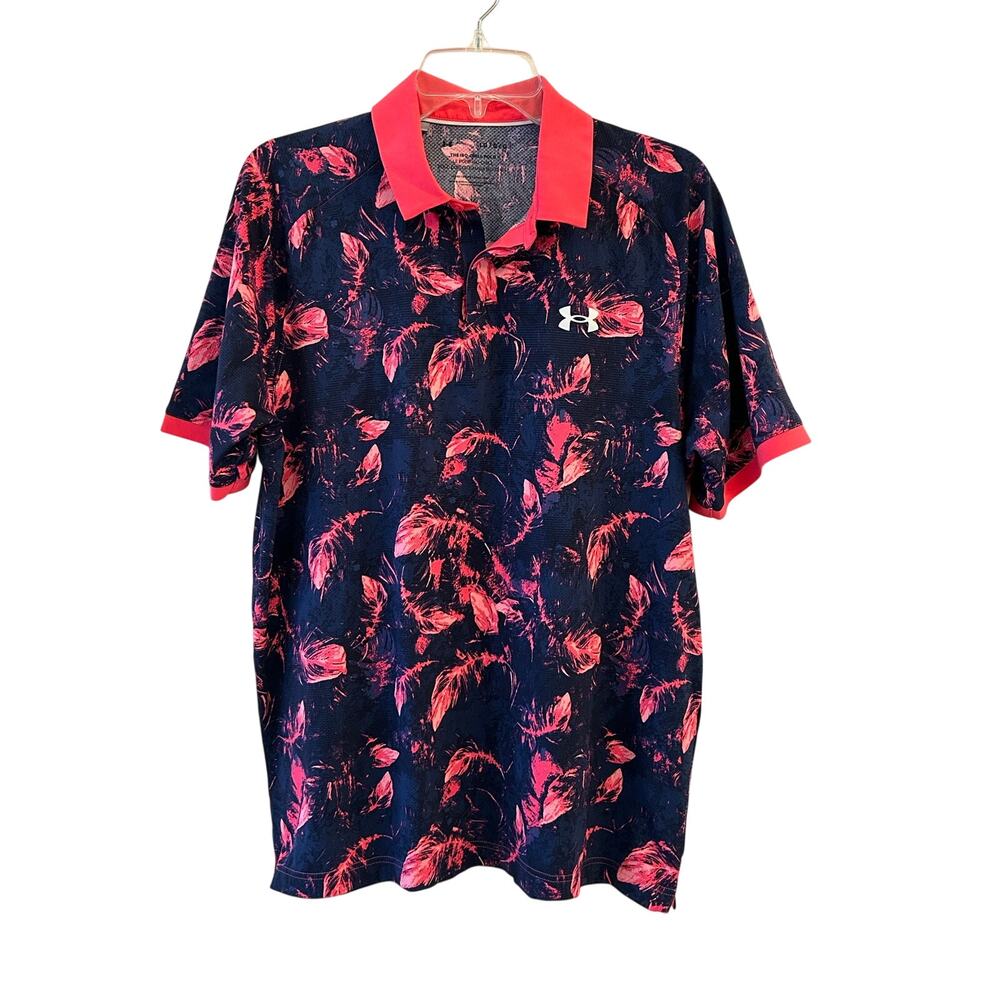 Under Armour Iso-Chill Floral Golf Polo Navy Pink Men’s Size Large